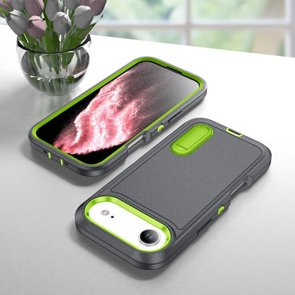 For iPhone Air Rugged PC + Silicone Phone Case with Holder(Grey+Fresh Green) - iPhone Air Cases by buy2fix | Online Shopping UK | buy2fix