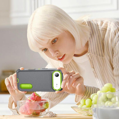 For iPhone Air Rugged PC + Silicone Phone Case with Holder(Grey+Fresh Green) - iPhone Air Cases by buy2fix | Online Shopping UK | buy2fix