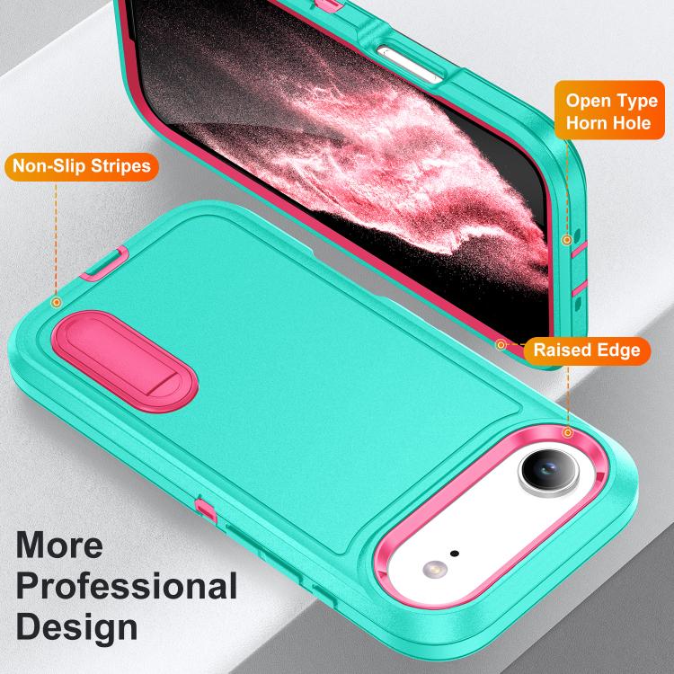 For iPhone Air Rugged PC + Silicone Phone Case with Holder(Light Green+Rose Red) - iPhone Air Cases by buy2fix | Online Shopping UK | buy2fix