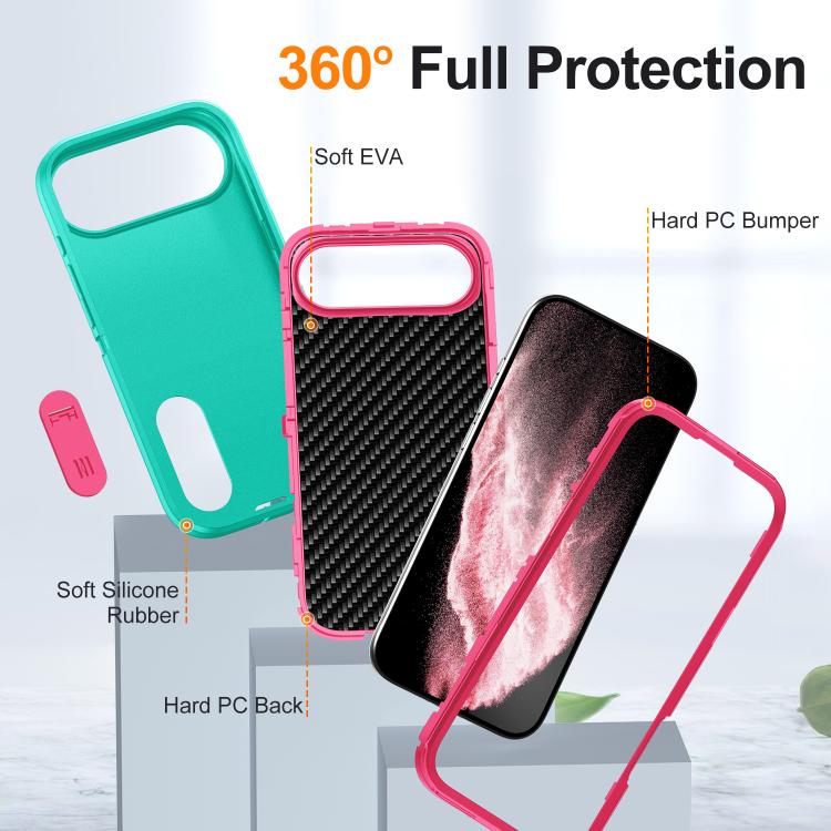For iPhone Air Rugged PC + Silicone Phone Case with Holder(Light Green+Rose Red) - iPhone Air Cases by buy2fix | Online Shopping UK | buy2fix