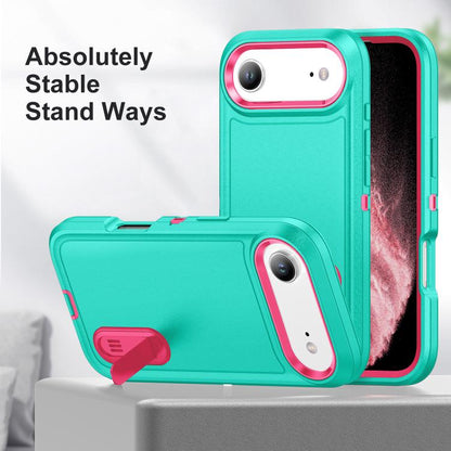 For iPhone Air Rugged PC + Silicone Phone Case with Holder(Light Green+Rose Red) - iPhone Air Cases by buy2fix | Online Shopping UK | buy2fix