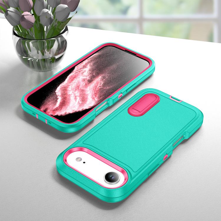 For iPhone Air Rugged PC + Silicone Phone Case with Holder(Light Green+Rose Red) - iPhone Air Cases by buy2fix | Online Shopping UK | buy2fix