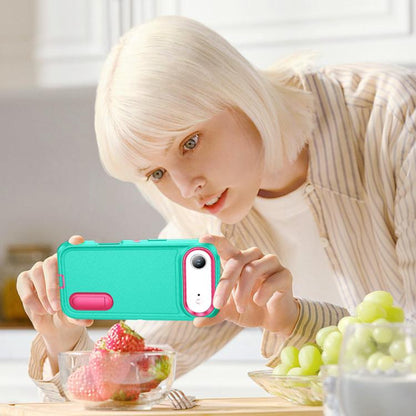 For iPhone Air Rugged PC + Silicone Phone Case with Holder(Light Green+Rose Red) - iPhone Air Cases by buy2fix | Online Shopping UK | buy2fix