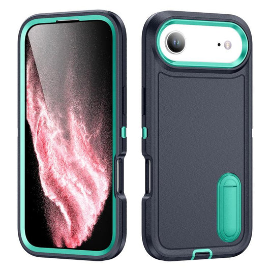 For iPhone Air Rugged PC + Silicone Phone Case with Holder(Dark Blue+Light Green) - iPhone Air Cases by buy2fix | Online Shopping UK | buy2fix
