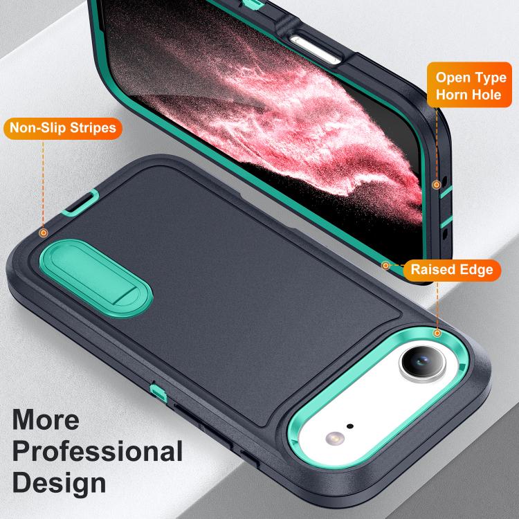 For iPhone Air Rugged PC + Silicone Phone Case with Holder(Dark Blue+Light Green) - iPhone Air Cases by buy2fix | Online Shopping UK | buy2fix