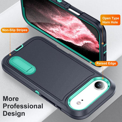 For iPhone Air Rugged PC + Silicone Phone Case with Holder(Dark Blue+Light Green) - iPhone Air Cases by buy2fix | Online Shopping UK | buy2fix