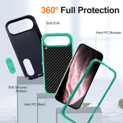 For iPhone Air Rugged PC + Silicone Phone Case with Holder(Dark Blue+Light Green) - iPhone Air Cases by buy2fix | Online Shopping UK | buy2fix