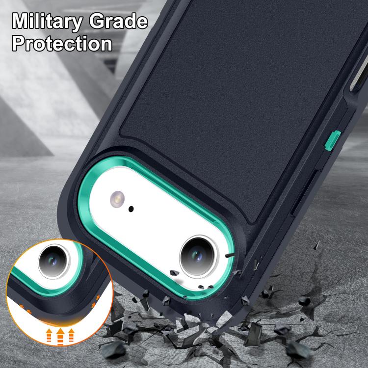 For iPhone Air Rugged PC + Silicone Phone Case with Holder(Dark Blue+Light Green) - iPhone Air Cases by buy2fix | Online Shopping UK | buy2fix