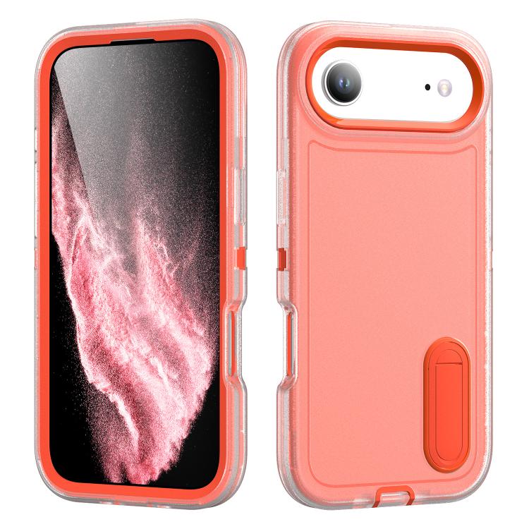 For iPhone Air Rugged PC + Silicone Phone Case with Holder(Transparent+Orange) - iPhone Air Cases by buy2fix | Online Shopping UK | buy2fix