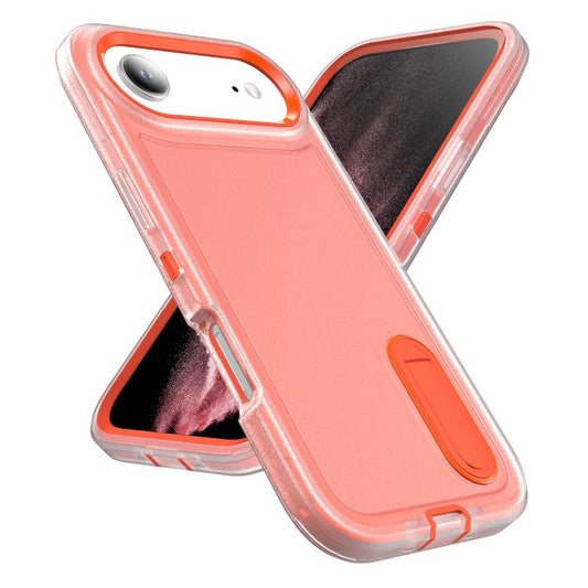 For iPhone Air Rugged PC + Silicone Phone Case with Holder(Transparent+Orange) - iPhone Air Cases by buy2fix | Online Shopping UK | buy2fix