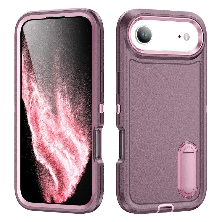 For iPhone Air Rugged PC + Silicone Phone Case with Holder(Purple+Pink) - iPhone Air Cases by buy2fix | Online Shopping UK | buy2fix