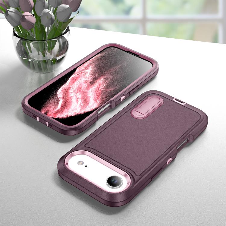 For iPhone Air Rugged PC + Silicone Phone Case with Holder(Purple+Pink) - iPhone Air Cases by buy2fix | Online Shopping UK | buy2fix