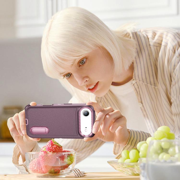 For iPhone Air Rugged PC + Silicone Phone Case with Holder(Purple+Pink) - iPhone Air Cases by buy2fix | Online Shopping UK | buy2fix