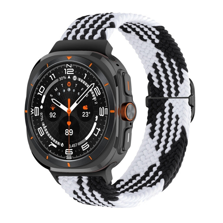 For Samsung Galaxy Watch Ultra 47mm / Ultra 2025 Slide Buckle Nylon Braided Watch Band(Black White) - Watch Bands by buy2fix | Online Shopping UK | buy2fix