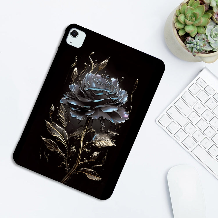 For iPad Air 11 2025 / 2024 Color Painting Pattern Smart Tablet TPU Case(Black Rose) - iPad Air 11 2025 / 2024 Cases by buy2fix | Online Shopping UK | buy2fix