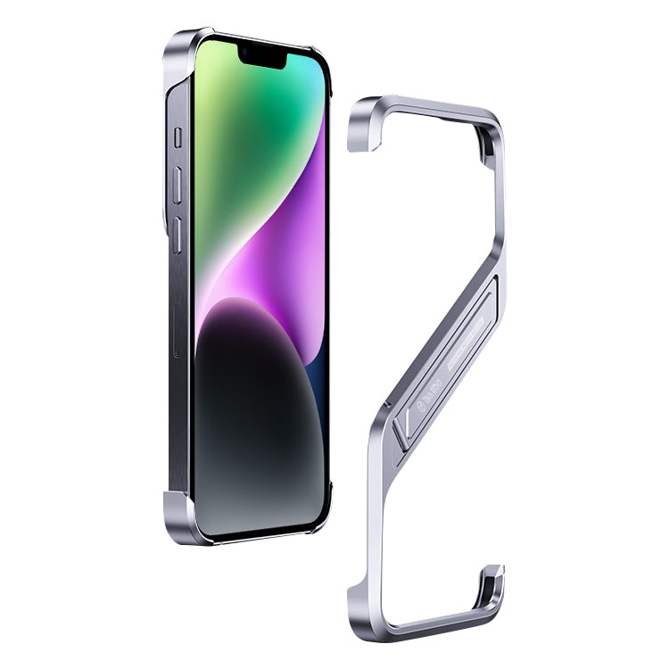 For iPhone 14 S-shaped Stand Frameless Metal Phone Case(Silver) by buy2fix