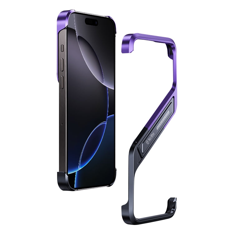 For iPhone 16 Pro S-shaped Stand Frameless Metal Phone Case(Black Purple) by buy2fix