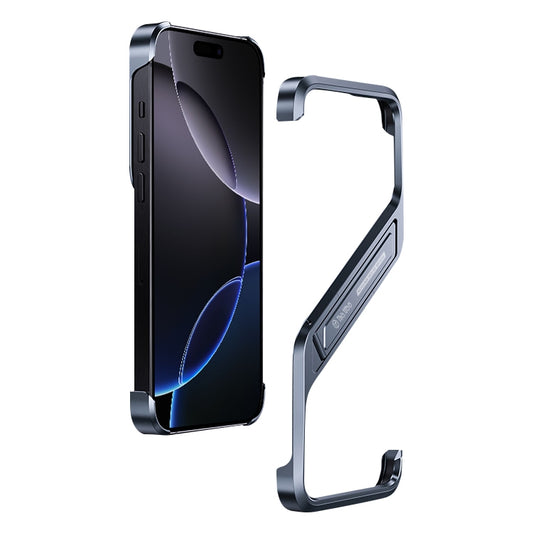 For iPhone 16 Pro S-shaped Stand Frameless Metal Phone Case(Grey) by buy2fix