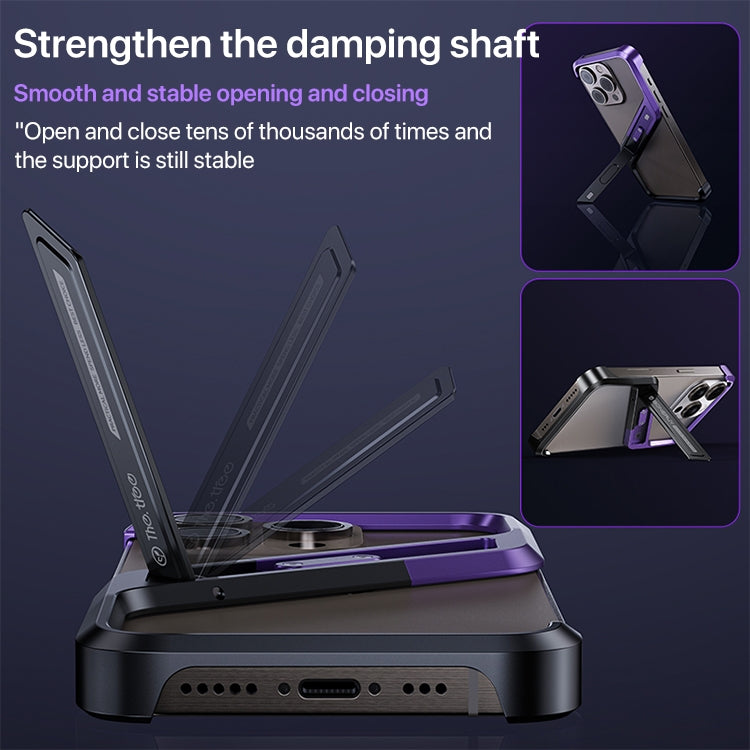 For iPhone 16 Pro S-shaped Stand Frameless Metal Phone Case(Black Purple) by buy2fix