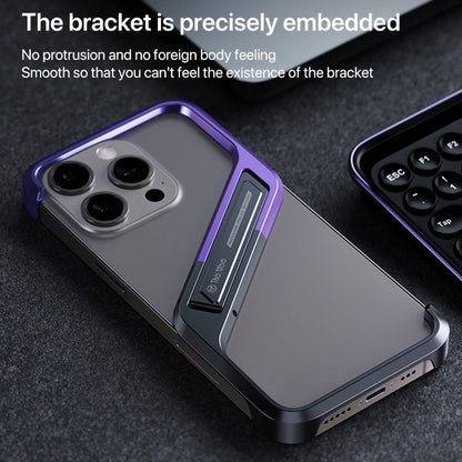For iPhone 16 Pro S-shaped Stand Frameless Metal Phone Case(Black Purple) by buy2fix