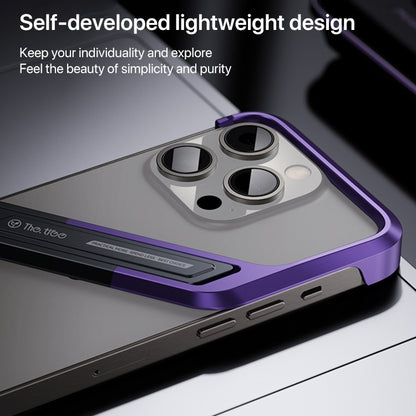 For iPhone 16 Pro Max S-shaped Stand Frameless Metal Phone Case(Black Purple) by buy2fix