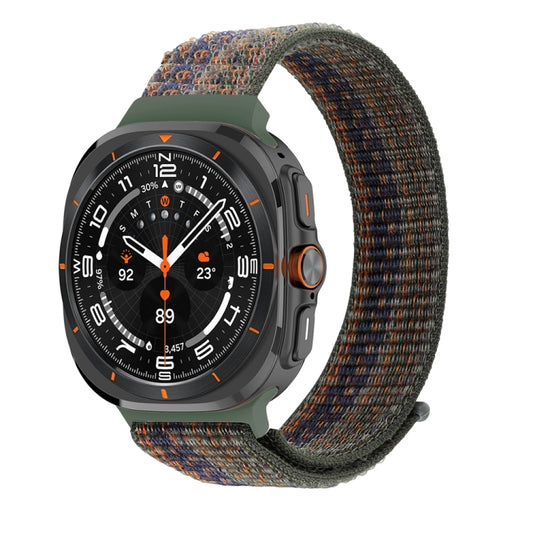 For Samsung Galaxy Watch Ultra 47mm / Ultra 2025 Plastic Connector Nylon Loop Watch Band(Dark Green Orange) - Watch Bands by buy2fix | Online Shopping UK | buy2fix