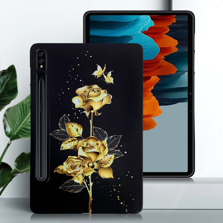 For Samsung Galaxy Tab S7 / S8 Color Painting Pattern Smart Tablet TPU Case(Golden Rose) by buy2fix