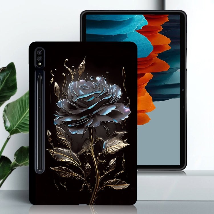 For Samsung Galaxy Tab S7 / S8 Color Painting Pattern Smart Tablet TPU Case(Black Rose) - Galaxy Tab S7 by buy2fix | Online Shopping UK | buy2fix