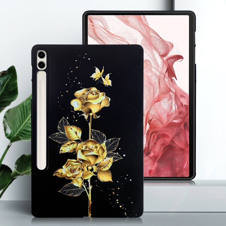 For Samsung Galaxy Tab S7+ / S8+ Color Painting Pattern Smart Tablet TPU Case(Golden Rose) by buy2fix