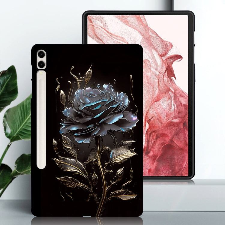 For Samsung Galaxy Tab S7+ / S8+ Color Painting Pattern Smart Tablet TPU Case(Black Rose) by buy2fix