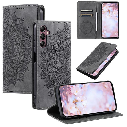 For Samsung Galaxy A57 5G Totem Embossed Magnetic Leather Phone Case(Grey)