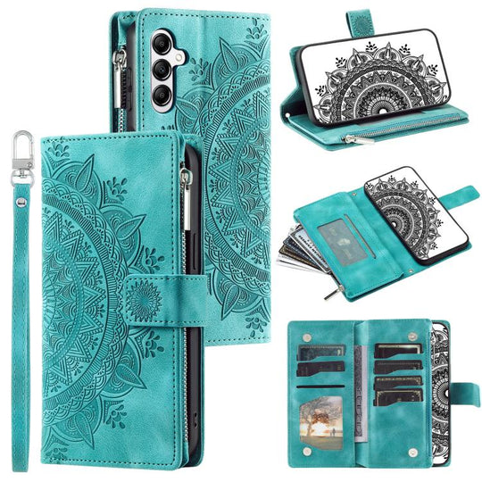 For Samsung Galaxy A57 5G Multi-Card Totem Zipper Leather Phone Case(Green)