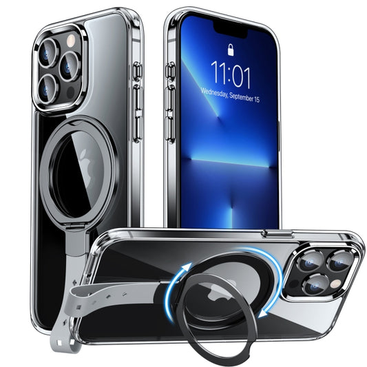 For iPhone 13 Pro Holder Hand Strap MagSafe Transparent Phone Case(Transparent Black + Grey Strap) - iPhone 13 Pro Cases by buy2fix | Online Shopping UK | buy2fix