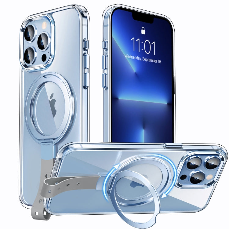 For iPhone 13 Pro Holder Hand Strap MagSafe Transparent Phone Case(Sierra Blue + Grey Strap) - iPhone 13 Pro Cases by buy2fix | Online Shopping UK | buy2fix