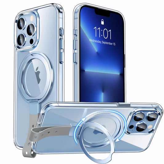 For iPhone 13 Pro Holder Hand Strap MagSafe Transparent Phone Case(Sierra Blue + Grey Strap) - iPhone 13 Pro Cases by buy2fix | Online Shopping UK | buy2fix