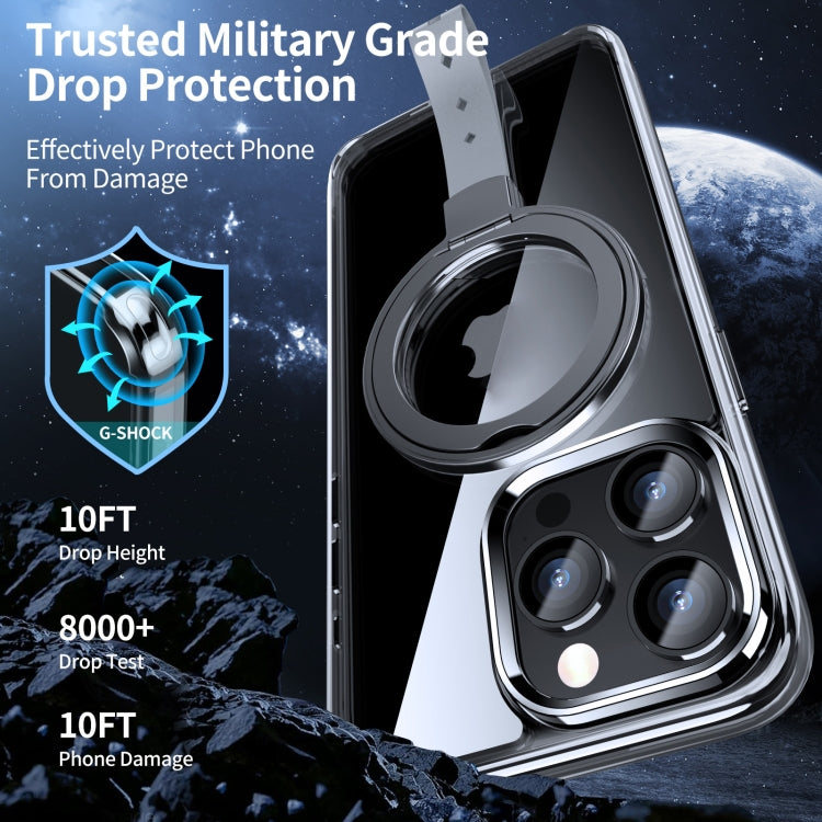 For iPhone 13 Pro Holder Hand Strap MagSafe Transparent Phone Case(Transparent Black + Grey Strap) - iPhone 13 Pro Cases by buy2fix | Online Shopping UK | buy2fix