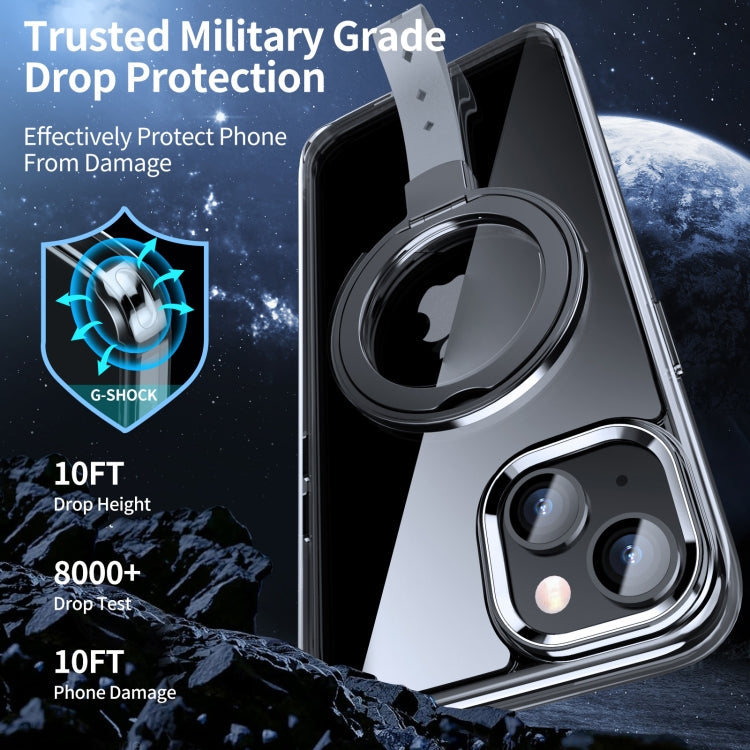 For iPhone 13 Holder Hand Strap MagSafe Transparent Phone Case(Transparent Black + Grey Strap) - iPhone 13 Cases by buy2fix | Online Shopping UK | buy2fix