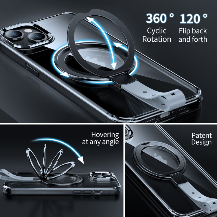 For iPhone 13 Holder Hand Strap MagSafe Transparent Phone Case(Transparent Silver + Orange Strap) - iPhone 13 Cases by buy2fix | Online Shopping UK | buy2fix