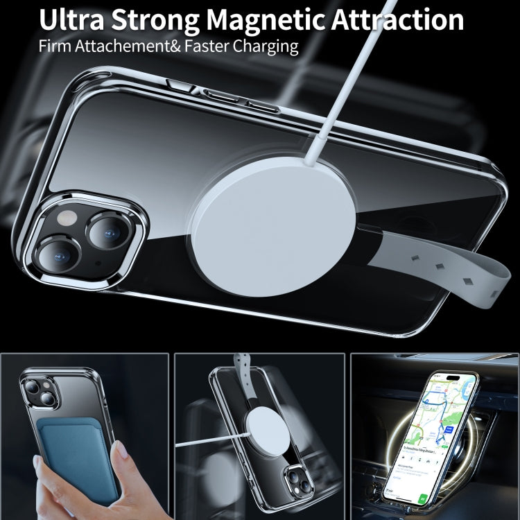 For iPhone 15 Holder Hand Strap MagSafe Transparent Phone Case(Transparent Black + Grey Strap) - iPhone 15 Cases by buy2fix | Online Shopping UK | buy2fix