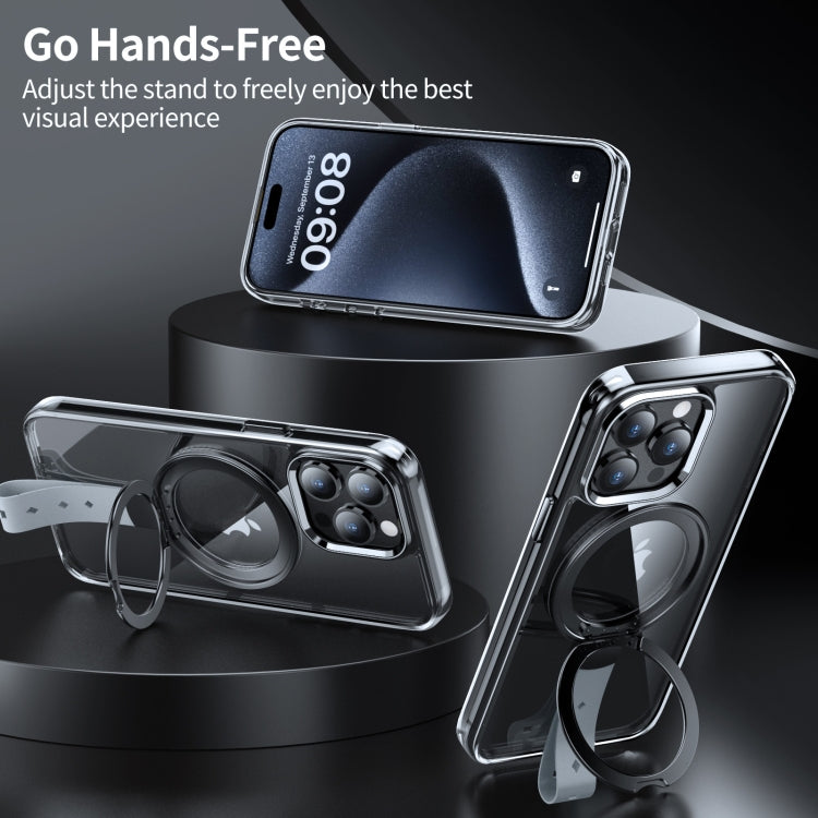 For iPhone 14 Pro Holder Hand Strap MagSafe Transparent Phone Case(Purple + Grey Strap) - iPhone 14 Pro Cases by buy2fix | Online Shopping UK | buy2fix