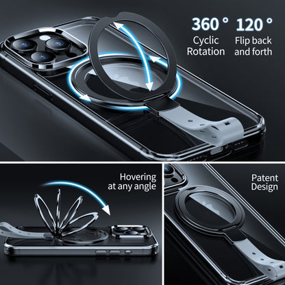 For iPhone 15 Pro Max Holder Hand Strap MagSafe Transparent Phone Case(Transparent Gold + Orange Strap) - iPhone 15 Pro Max Cases by buy2fix | Online Shopping UK | buy2fix