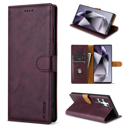 For Samsung Galaxy S23 Ultra 5G N.BEKUS CSJ-P1 Solid Color Leather Phone Case(Wine Red)