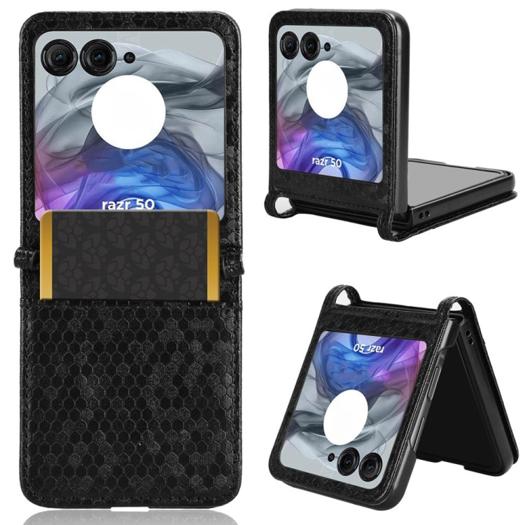 For Motorola Razr 50 Honeycomb Dot Texture Card Slot Leather Phone Case(Black) by buy2fix