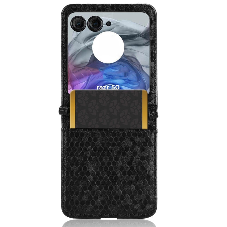 For Motorola Razr 50 Honeycomb Dot Texture Card Slot Leather Phone Case(Black) by buy2fix
