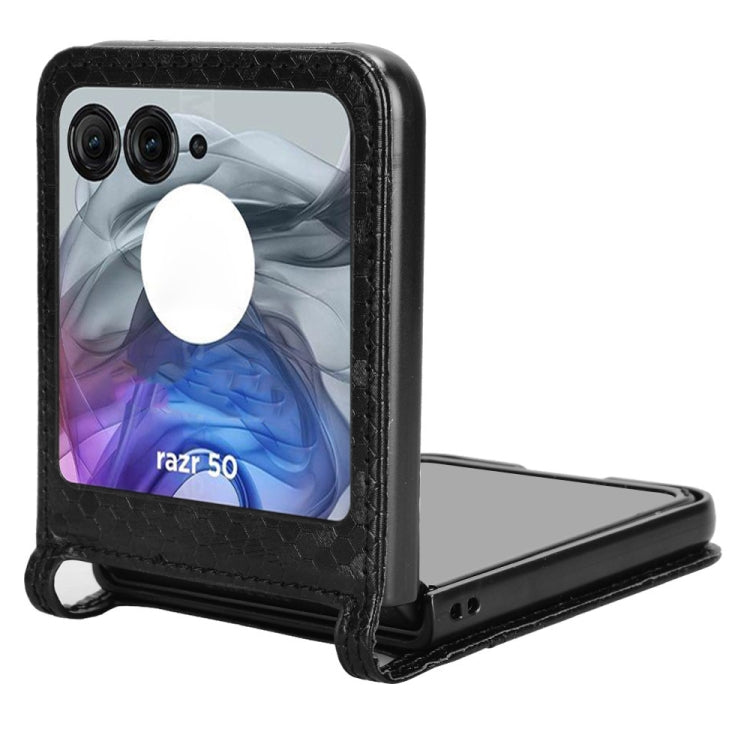 For Motorola Razr 50 Honeycomb Dot Texture Card Slot Leather Phone Case(Black) by buy2fix