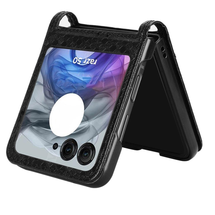 For Motorola Razr 50 Honeycomb Dot Texture Card Slot Leather Phone Case(Black) by buy2fix
