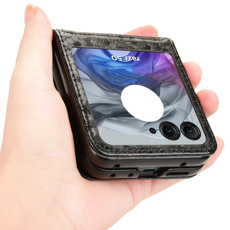 For Motorola Razr 50 Honeycomb Dot Texture Card Slot Leather Phone Case(Black) by buy2fix