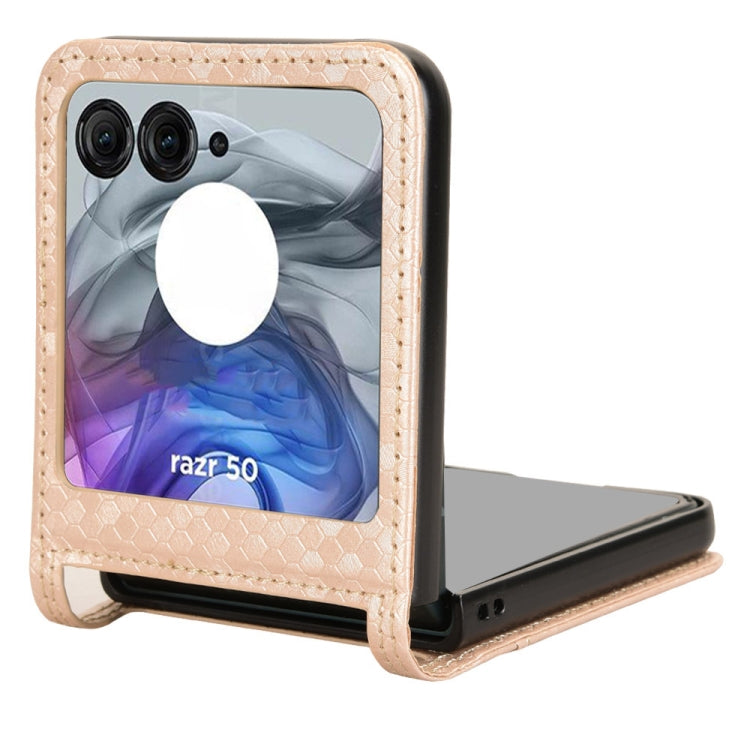 For Motorola Razr 50 Honeycomb Dot Texture Card Slot Leather Phone Case(Gold) by buy2fix