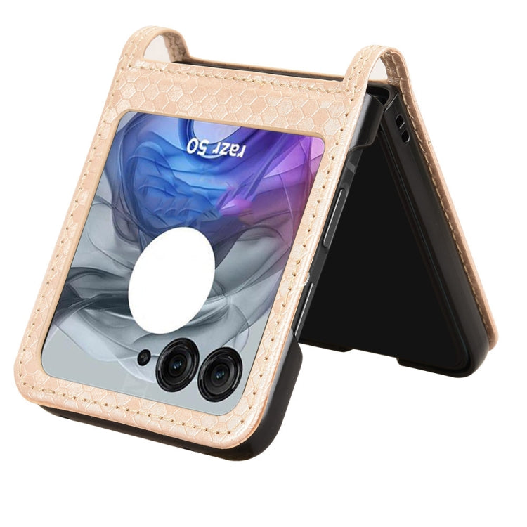 For Motorola Razr 50 Honeycomb Dot Texture Card Slot Leather Phone Case(Gold) by buy2fix