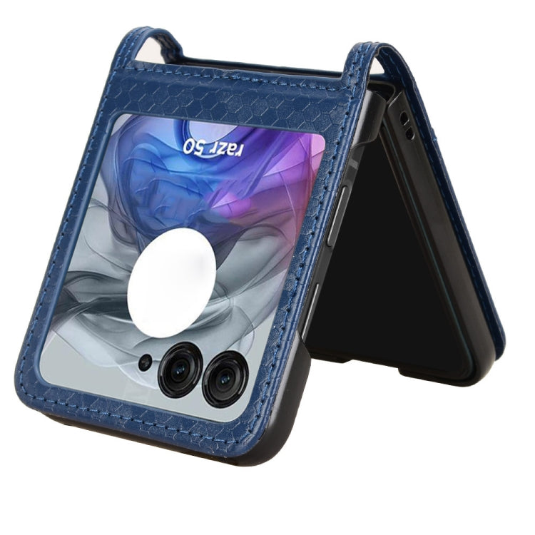 For Motorola Razr 50 Honeycomb Dot Texture Card Slot Leather Phone Case(Blue) by buy2fix